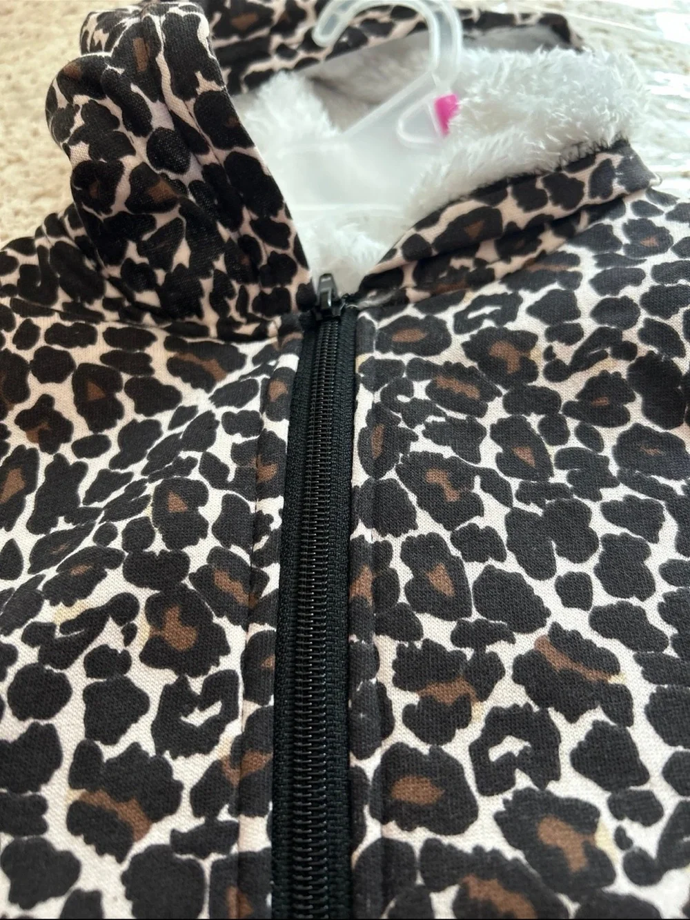 Girls' Leopard Print Hooded Jacket with Sherpa Lining